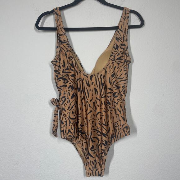 ModCloth Medium Bonita One-Piece Swimsuit Brown Animal Print Tie Side Swimwear - Picture 4 of 13
